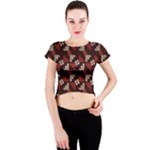 Oriental Dragon Motif Pattern Crew Neck Crop Top