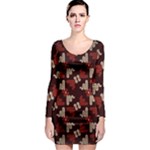 Oriental Dragon Motif Pattern Long Sleeve Bodycon Dress