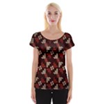 Oriental Dragon Motif Pattern Cap Sleeve Top