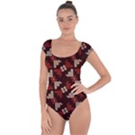 Oriental Dragon Motif Pattern Short Sleeve Leotard 