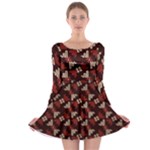 Oriental Dragon Motif Pattern Long Sleeve Skater Dress