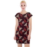 Oriental Dragon Motif Pattern Cap Sleeve Bodycon Dress