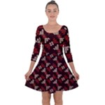 Oriental Dragon Motif Pattern Quarter Sleeve Skater Dress