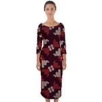 Oriental Dragon Motif Pattern Quarter Sleeve Midi Bodycon Dress