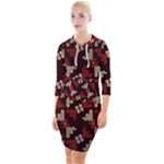 Oriental Dragon Motif Pattern Quarter Sleeve Hood Bodycon Dress