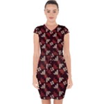 Oriental Dragon Motif Pattern Capsleeve Drawstring Dress 