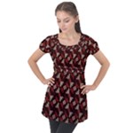 Oriental Dragon Motif Pattern Puff Sleeve Tunic Top