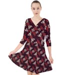 Oriental Dragon Motif Pattern Quarter Sleeve Front Wrap Dress