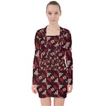 Oriental Dragon Motif Pattern V-neck Bodycon Long Sleeve Dress