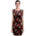 Oriental Dragon Motif Pattern Sleeveless Velvet Midi Dress