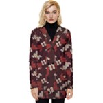 Oriental Dragon Motif Pattern Button Up Hooded Coat 