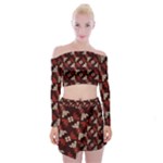 Oriental Dragon Motif Pattern Off Shoulder Top with Mini Skirt Set