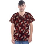 Oriental Dragon Motif Pattern Men s V-Neck Scrub Top