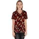 Oriental Dragon Motif Pattern Women s V-Neck Scrub Top