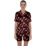 Oriental Dragon Motif Pattern Satin Short Sleeve Pajamas Set