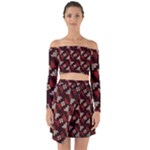 Oriental Dragon Motif Pattern Off Shoulder Top with Skirt Set
