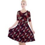 Oriental Dragon Motif Pattern Quarter Sleeve A-Line Dress