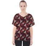Oriental Dragon Motif Pattern V-Neck Dolman Drape Top