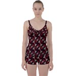 Oriental Dragon Motif Pattern Tie Front Two Piece Tankini