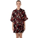 Oriental Dragon Motif Pattern Half Sleeve Satin Kimono 