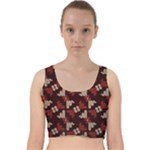 Oriental Dragon Motif Pattern Velvet Racer Back Crop Top