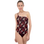 Oriental Dragon Motif Pattern Classic One Shoulder Swimsuit