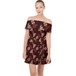 Oriental Dragon Motif Pattern Off Shoulder Chiffon Dress
