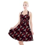 Oriental Dragon Motif Pattern Halter Party Swing Dress 