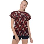 Oriental Dragon Motif Pattern Ruffle Collar Chiffon Blouse