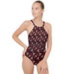 Oriental Dragon Motif Pattern High Neck One Piece Swimsuit