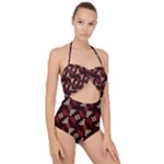 Oriental Dragon Motif Pattern Scallop Top Cut Out Swimsuit