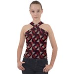 Oriental Dragon Motif Pattern Cross Neck Velour Top