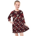 Oriental Dragon Motif Pattern Kids  Quarter Sleeve Shirt Dress