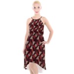 Oriental Dragon Motif Pattern High-Low Halter Chiffon Dress 