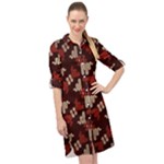 Oriental Dragon Motif Pattern Long Sleeve Mini Shirt Dress