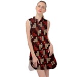 Oriental Dragon Motif Pattern Sleeveless Shirt Dress