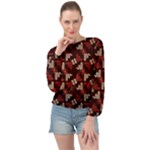Oriental Dragon Motif Pattern Banded Bottom Chiffon Top