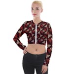 Oriental Dragon Motif Pattern Long Sleeve Cropped Velvet Jacket