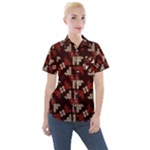 Oriental Dragon Motif Pattern Women s Short Sleeve Pocket Shirt