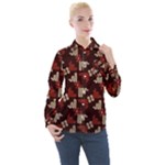 Oriental Dragon Motif Pattern Women s Long Sleeve Pocket Shirt