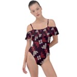 Oriental Dragon Motif Pattern Frill Detail One Piece Swimsuit