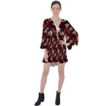 Oriental Dragon Motif Pattern V-Neck Flare Sleeve Mini Dress