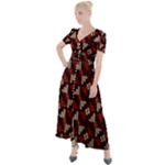 Oriental Dragon Motif Pattern Button Up Short Sleeve Maxi Dress
