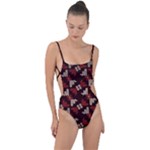 Oriental Dragon Motif Pattern Tie Strap One Piece Swimsuit