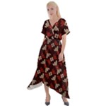 Oriental Dragon Motif Pattern Cross Front Sharkbite Hem Maxi Dress