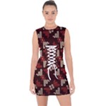 Oriental Dragon Motif Pattern Lace Up Front Bodycon Dress