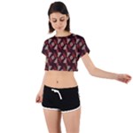 Oriental Dragon Motif Pattern Tie Back Short Sleeve Crop T-Shirt