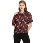 Oriental Dragon Motif Pattern One Shoulder Cut Out T-Shirt