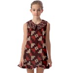 Oriental Dragon Motif Pattern Kids  Pilgrim Collar Ruffle Hem Dress
