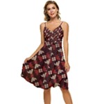 Oriental Dragon Motif Pattern Sleeveless Tie Front Chiffon Dress